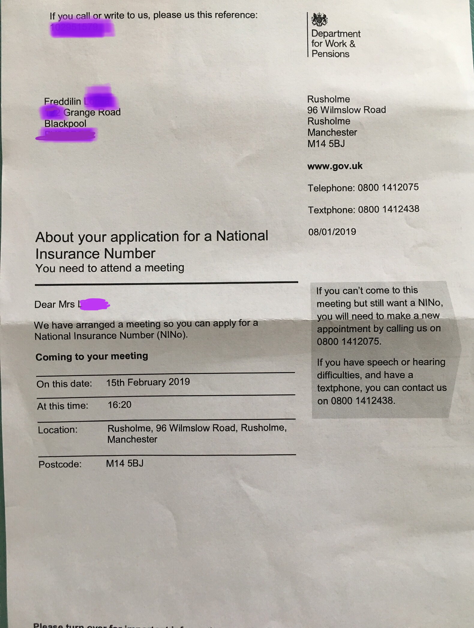 national insurance letter serial number
